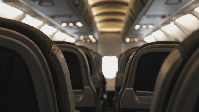 Empty airplane seats inside an aircraft cabin create a sense of anticipation for upcoming journeys and highlight the experience of air travel