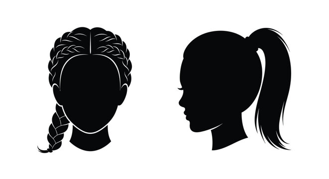 Two female head silhouettes displaying different hairstyles a striking silhouette