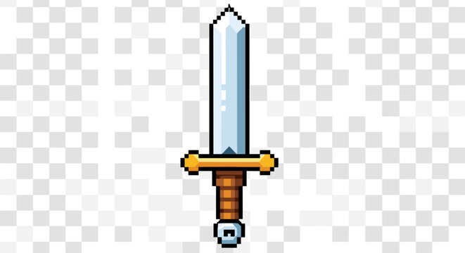 Pixel art sword with gold hilt.