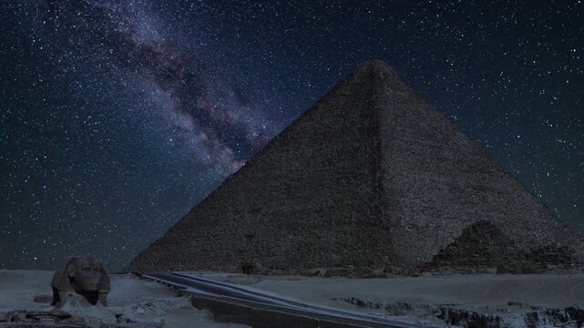 Egypt Sphinx and Pyramid of Khufu Under Milky Way Galaxy TD
