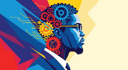 Man with Gears in Mind Illustration. © Suryaaji