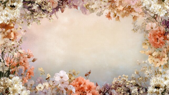 Vintage floral frame border, pastel watercolor flower wreath with roses and blossoms, romantic wedding invitation backdrop isolated PNG with Transparent Background