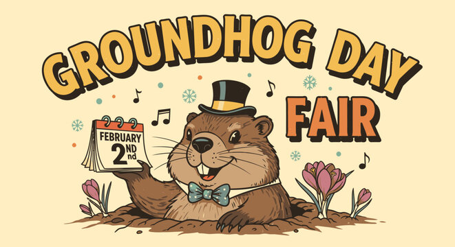 Groundhog Day Fair Cartoon Character Illustration.