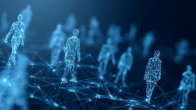 Digital human network, abstract connection of people in a futuristic cyberspace, representing social connections and technology