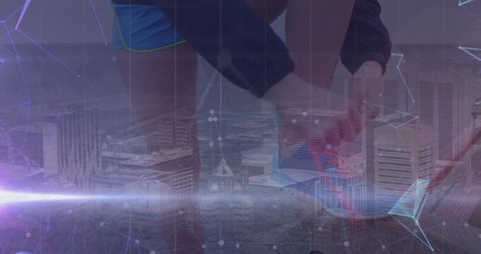 Animation of data processing over caucasian female runner