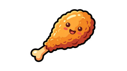 Obraz premium A cute cartoon illustration of a crispy fried chicken leg with a happy smiling facial expression isolated on transparent background