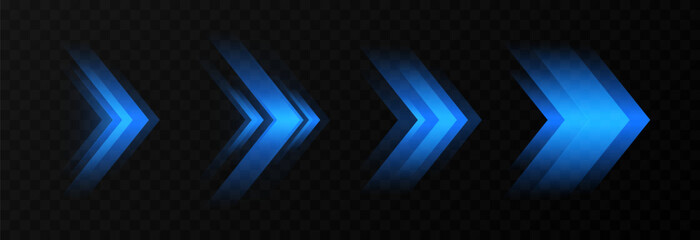 Set of glowing blue arrows PNG. Dynamic glowing arrows showing speed and motion. Neon arrows PNG. © Vitaliy
