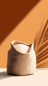 Vertical agriculture background featuring sack of rice with copy space