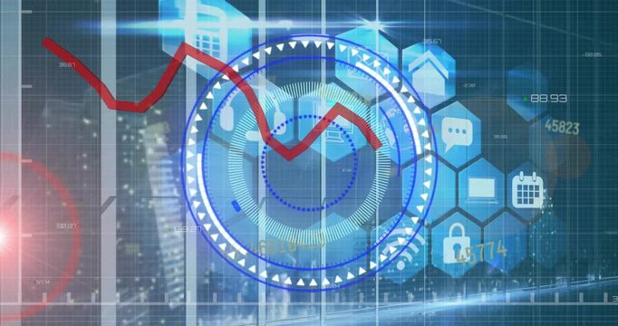 Animation of graphs and processing circle over hexagons and digital space