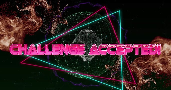 Animation of game over only text in metallic pink letters with triangles over mesh