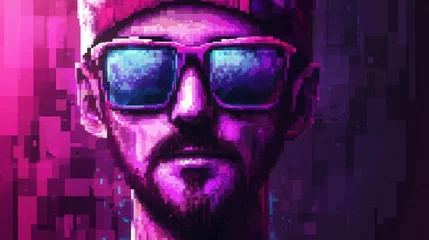 Pixelated Portrait of a Man Wearing Glasses with a Purple Neon Style © Mohd