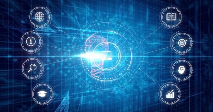 Central HUD evolving into neon pink bulb while bright flare sweeping, rings pulsing, revealing idea