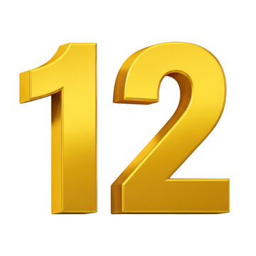 Stylish golden number twelve displayed in a modern typographic design PNG isolated on transparent background