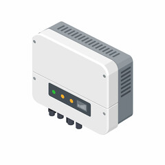 Obraz premium Isometric illustration of a solar power inverter, converting DC from photovoltaic panels to AC for renewable energy systems