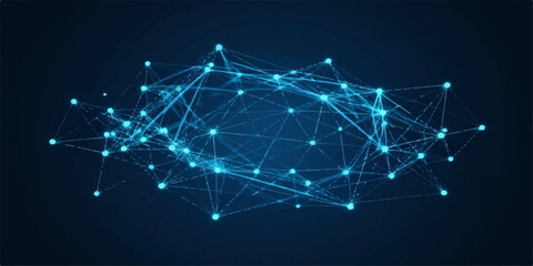 Obraz premium Abstract blue background with glowing stars and digital lines creates a futuristic technology network design featuring light energy and science illustration in a vector space art style