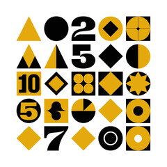 Obraz premium A geometric shapes illustration with numbers in black and yellow