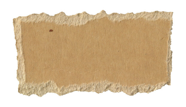 Ripped Brown Kraft Paper Strip with Rough Edge and Textured Surface. Vintage scrapbook element for collage, journal and crafting design