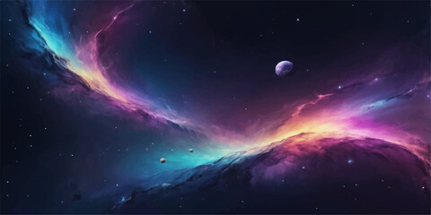 A glowing blue planet drifts through the dark expanse of a vast galaxy filled with bright stars and a swirling nebula across the deep cosmos © Faysal