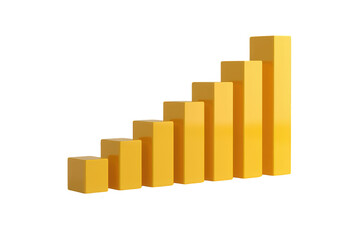Fototapeta premium Yellow 3d bar chart graph showing business data growth, financial success, and market progress on transparent background