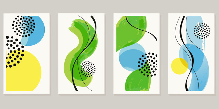 Abstract geometric art featuring colorful shapes and organic lines