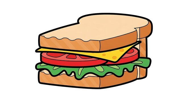 Colorful cartoon sandwich with cheese.
