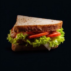 A delicious sandwich featuring fresh lettuce, tomatoes, and hearty bread, ideal for food blogs, menus, or promotional materials related to healthy eating and meal planning,
