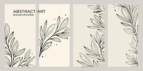 Elegant botanical designs on vertical banners with neutral backgrounds © Tarun