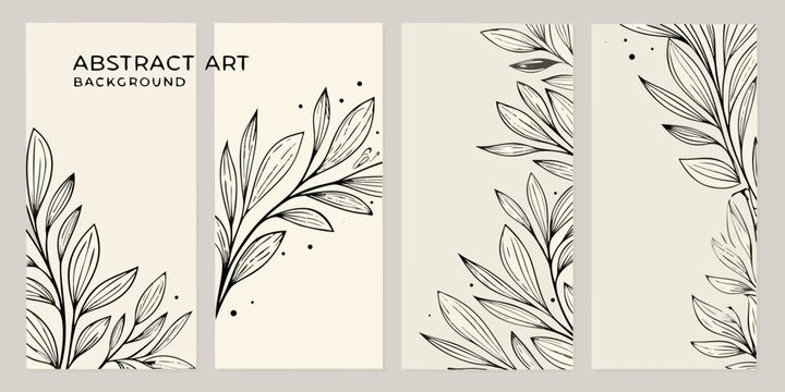 Elegant botanical designs on vertical banners with neutral backgrounds