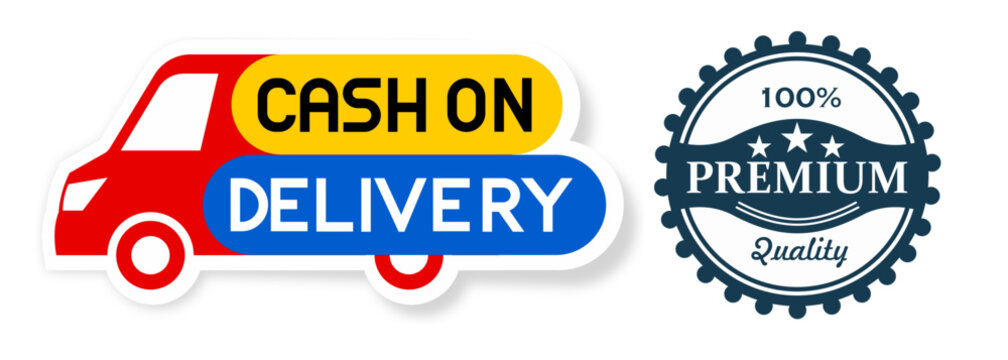 Cash on Delivery Red Delivery Van Icon with 100% Premium Quality Badge Vector Illustration for E-commerce and Shipping Services
