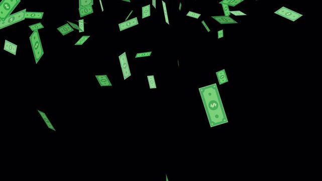 Banknotes explosion animation. Transparent Alpha Channel 4K