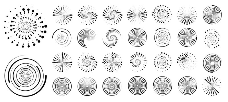 Abstract PNG circle with halftone dots and spiral texture. Rotating frames convey dynamic motion. Great for sci-fi, web, or digital art projects.