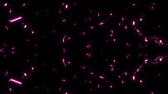 Pink neon particles drifting and flickering across a dark background creating a futuristic digital atmosphere. Abstract glowing sparks ideal for technology visuals, cyber themes, and modern motion gra