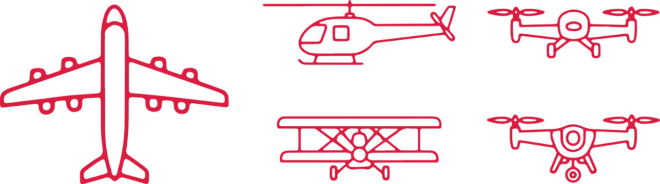Collection of various types of flying machines and aircraft designs