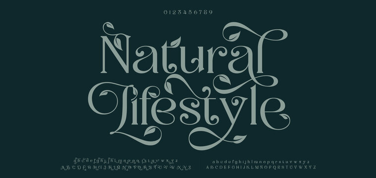 Natural Lifestyle Elegant alphabet letters font and number. Classic Lettering Minimal Fashion Designs. Typography fonts regular uppercase and lowercase. vector illustration