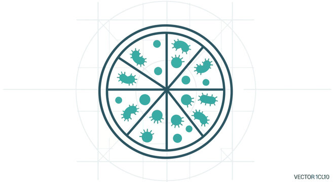 Microscopic Bacteria and Germs on a Pizza Slice Icon