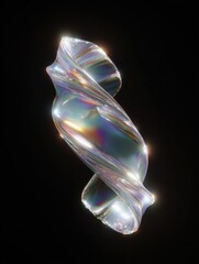 Naklejka premium Digital art piece that appears to be a 3d rendering of a wave-like object. the object is made up of multiple layers of transparent glass, creating a rainbow-like effect.