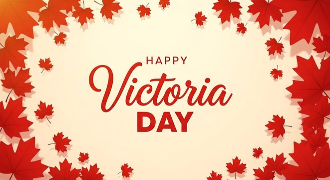 Happy victoria day canada celebration with maple leaves