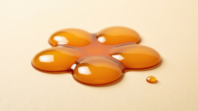 Amber liquid drop glossy surface flower shape minimal background macro abstract smooth creative soft light artistic design