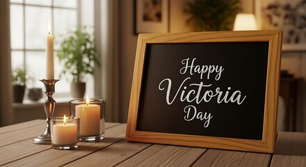 Happy victoria day celebration with candles and chalkboard decoration