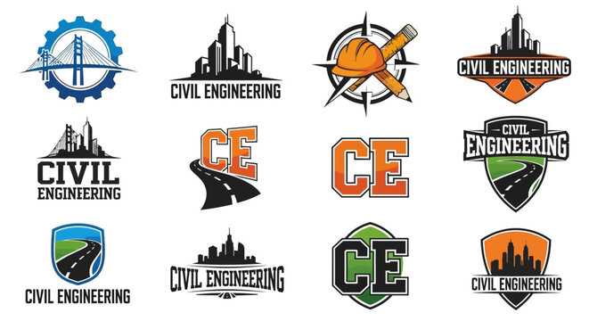 Civil Engineering Logos Collection: Buildings, Bridges, Roads, Tools & CE Icons