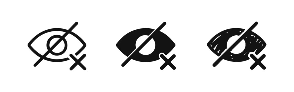 Hidden or Not Visible Eye Icon Set - Privacy, Incognito, and Unseen Symbol in Various Styles.