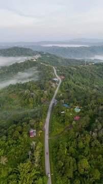 Aerial view Over Federal Highway Kota Kinabalu to Ranau, Tamparuli, Sabah, Malaysia