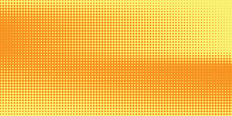 Yellow orange halftone pattern. Retro comic gradient background. Square pixilated dot cartoon texture. © VANDEROS