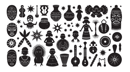 African tribal art elements including masks, figures and pottery vector
