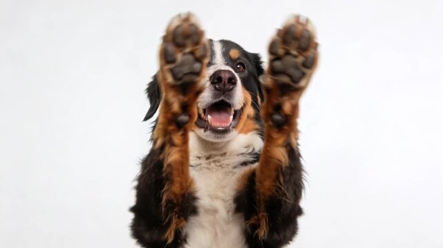 bernese mountain dog making high-five isolated on white background