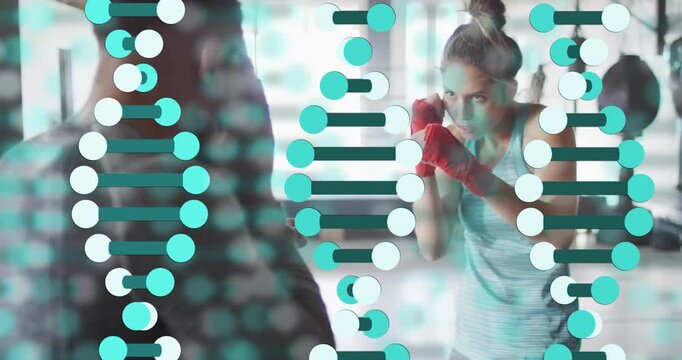 Throwing jab launching data overlay as trainee practicing boxing jabs for feedback with coach