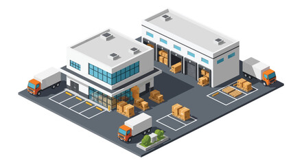 Obraz premium Isometric view of a modern logistics center with trucks and stacked cargo presented as a silhouette high quality professional detailed elegant