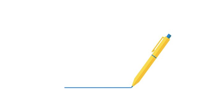 Blue ballpoint pen drawing a blue line animation isolated on green screen background