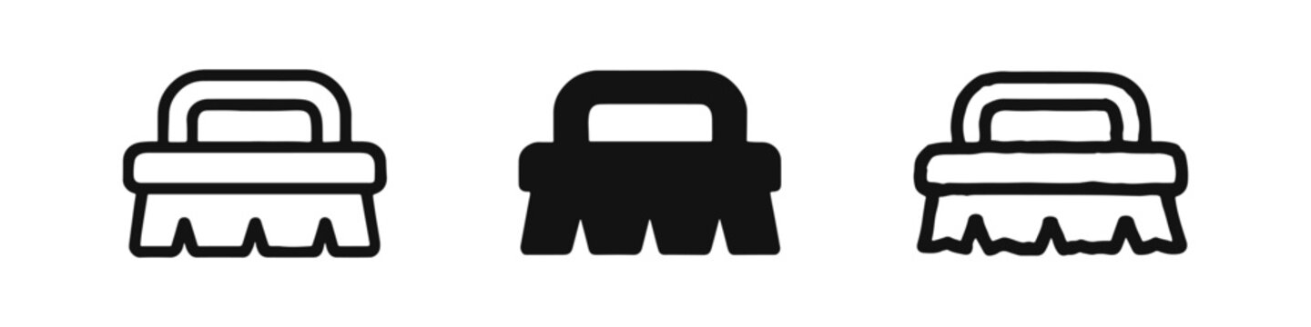 Cleaning Scrub Brush and Hygiene Tool Icon Set in Outline, Glyph, and Doodle Styles