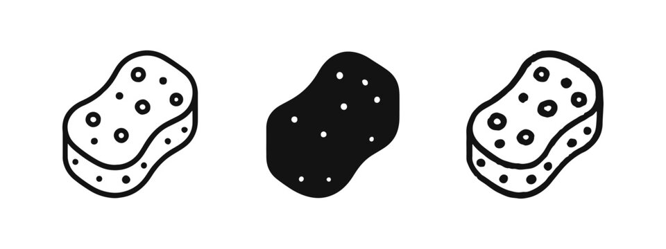 Cleaning Sponge Absorbent Tool Icon Set for Household Hygiene in Outline, Glyph, and Doodle Styles